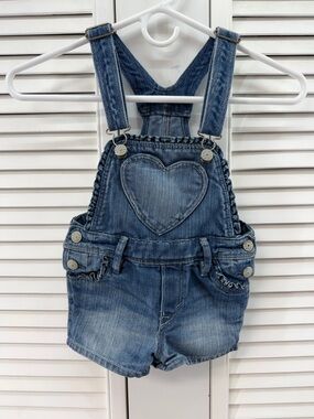 &denim size 4-5 Blue Denim Heart Short Overalls